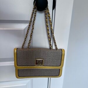 Anne Klein Yellow and Brown Shoulder Bag with Chain Strap